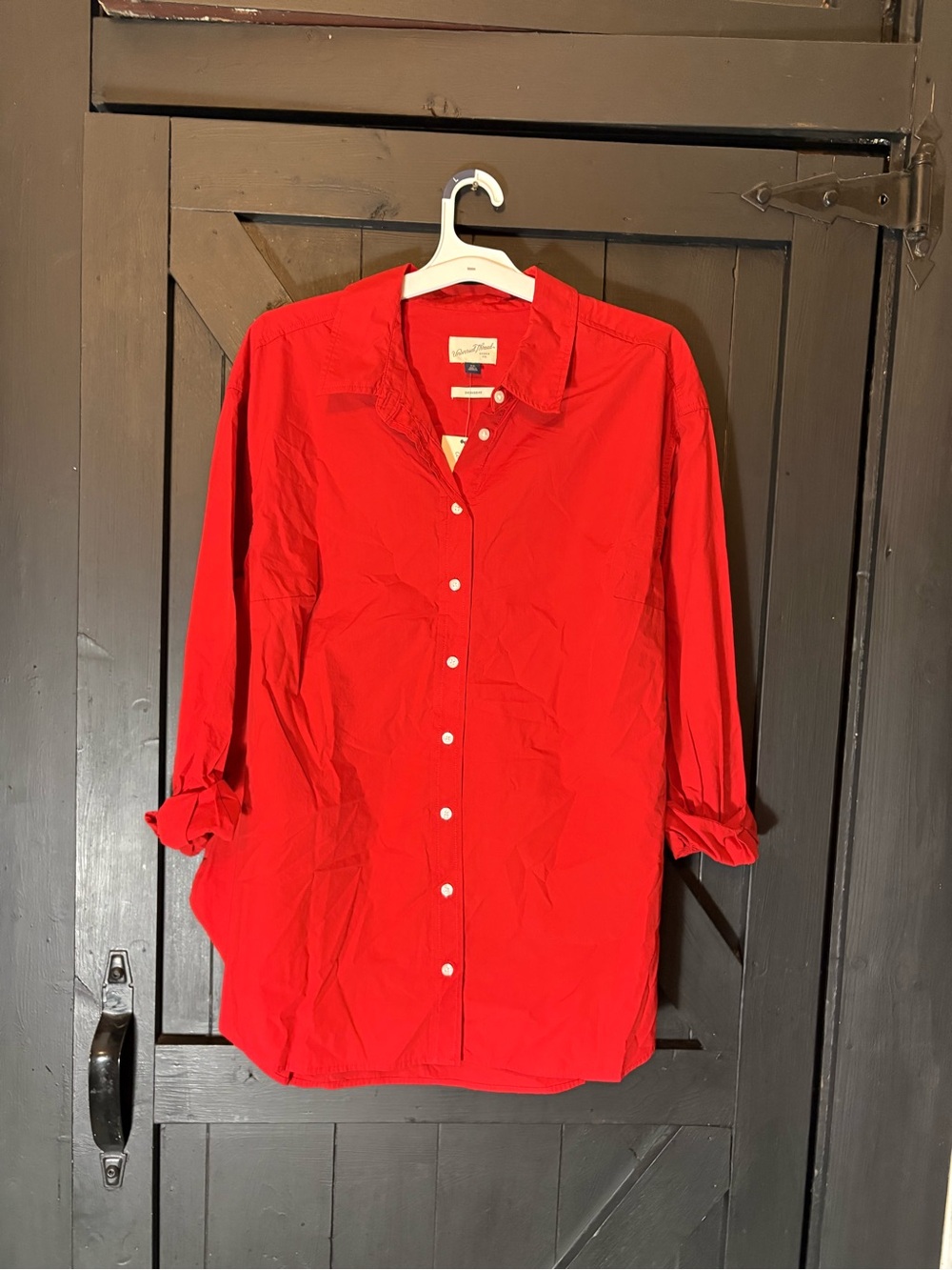 Universal Thread Bright Red Button-Front Tunic Blouse - Picture 2 of 9